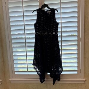 Peter Nygard Navy Asymmetrical Eyelet Dress